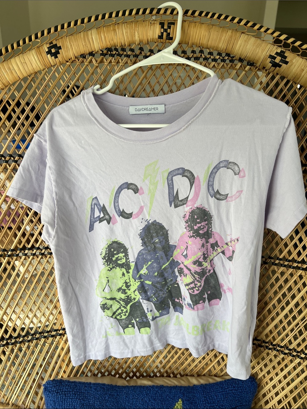 Daydreamer Light Lavender AC/DC Graphic Tee with Neon Green & Pink Accents